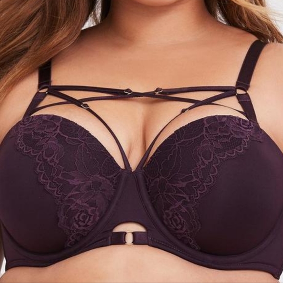 Grape Purple Microfiber Strappy Harness Push-Up Strapless Bra size 46D - Picture 5 of 5